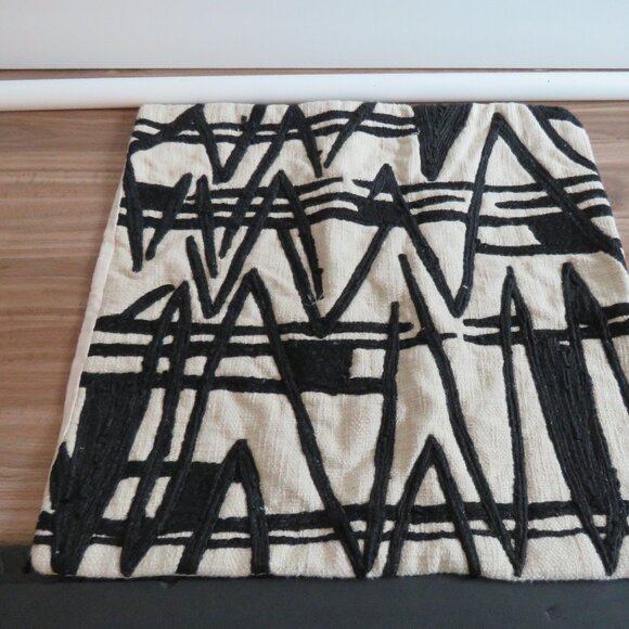 WEST ELM 100% Cotton Cream Black Abstract Embroidered Decor Throw Pillow Sham - Picture 2 of 12